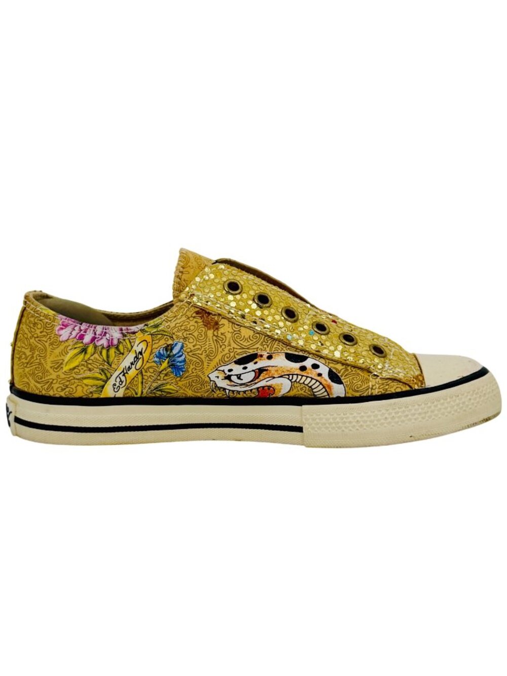 Vtg Y2K Ed Hardy Yellow Canvas Sneakers| McBling Grunge Sleaze Baddie Streetwear - Picture 9 of 16